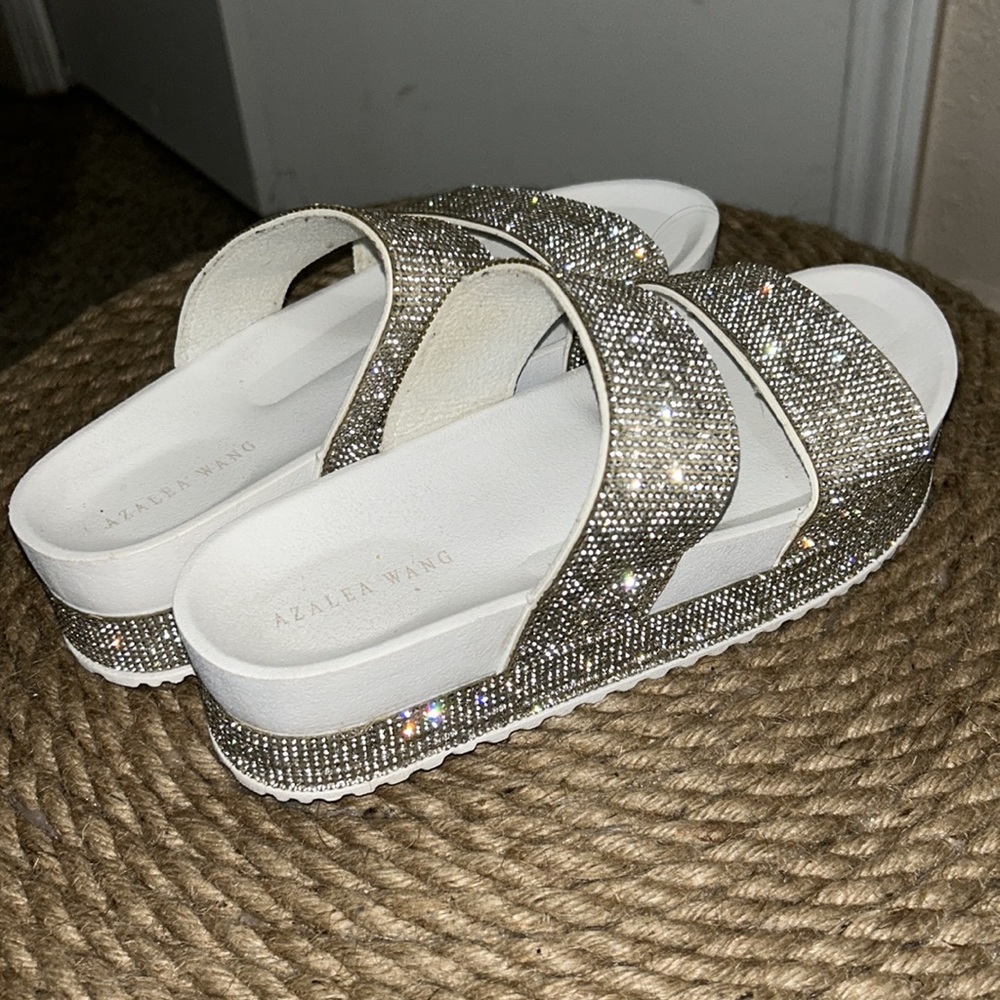 White Rhinestone Platform Sandals - image 2